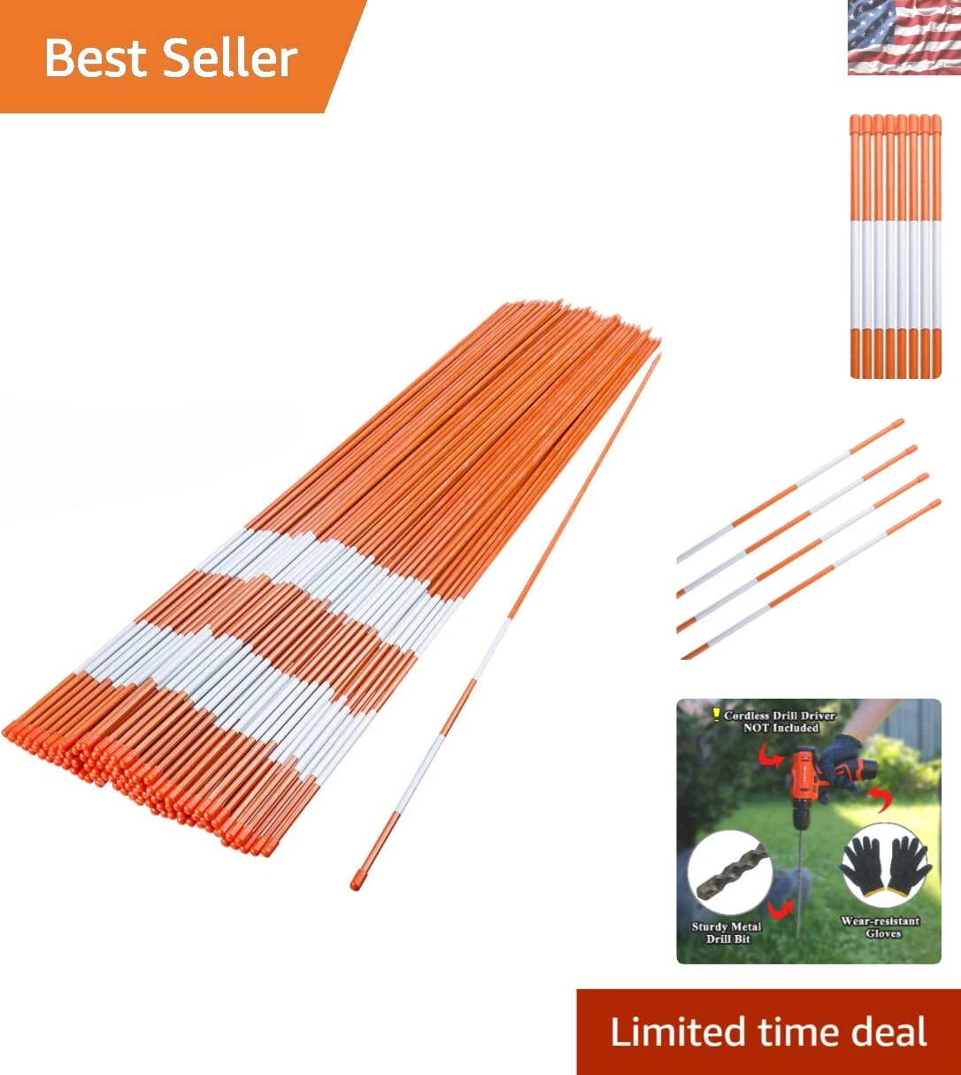 Durable Reflective Snow Stakes - 100 Fiberglass Driveway Markers & Gloves Set