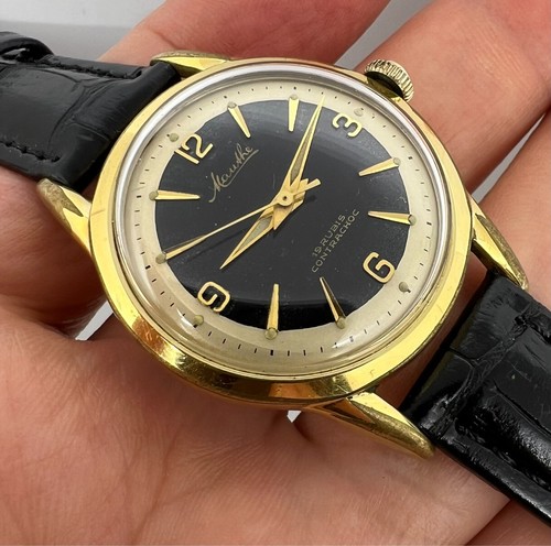 VINTAGE MAUTHE 610 HERRENUHR VERGOLDET MADE IN GERMANY BULLSEYE PIEPAN
