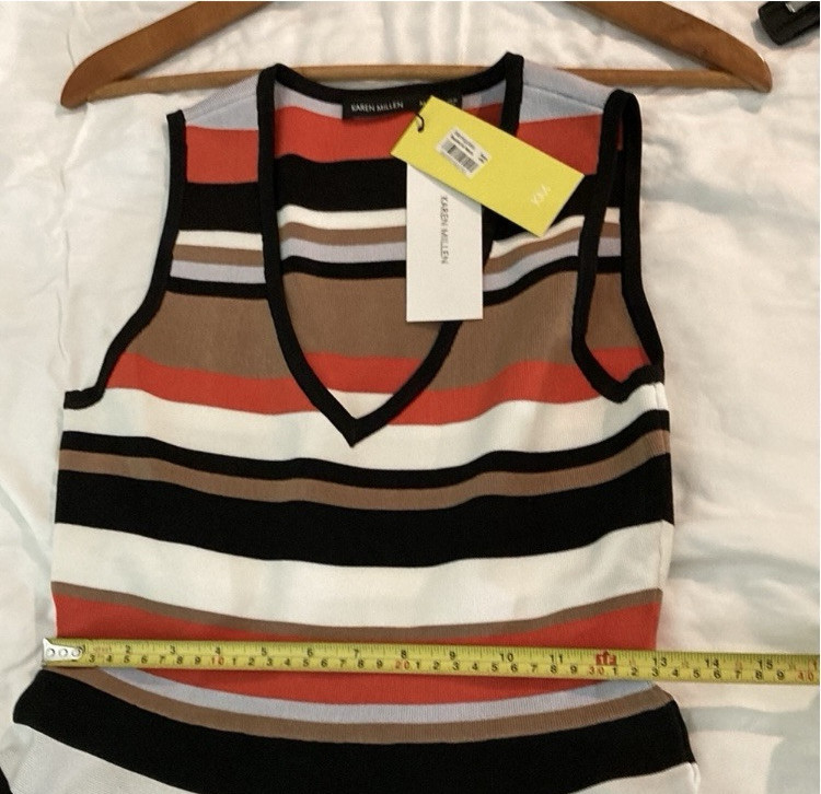 Karen Millen Black/Gray/Tan/Coral Thick Knit Stripe Sleeveless Dress M NEW RARE image 8