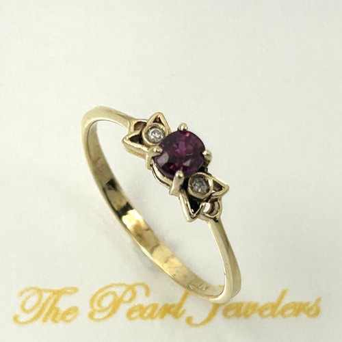 14k Yellow Solid Gold Genuine Diamonds, Natural Red Oval Ruby Ring - Picture 5 of 10