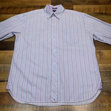 Tommy Hilfiger Shirt Adult Large 80s 2 Ply Cotton Button Up Striped Mens