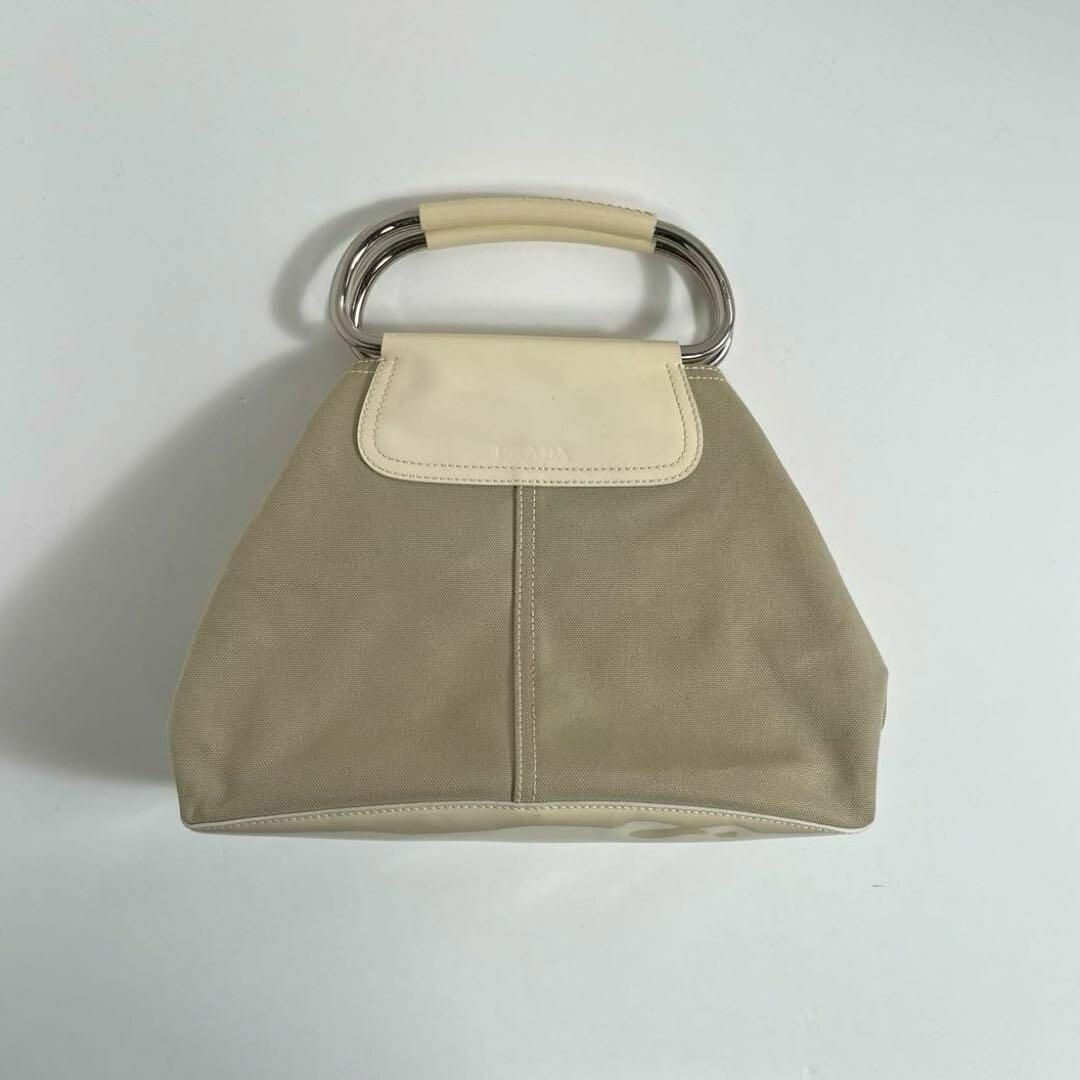 PRADA SS2003 Metal Handle Tote Handbag Vintage Y2K elegant used 