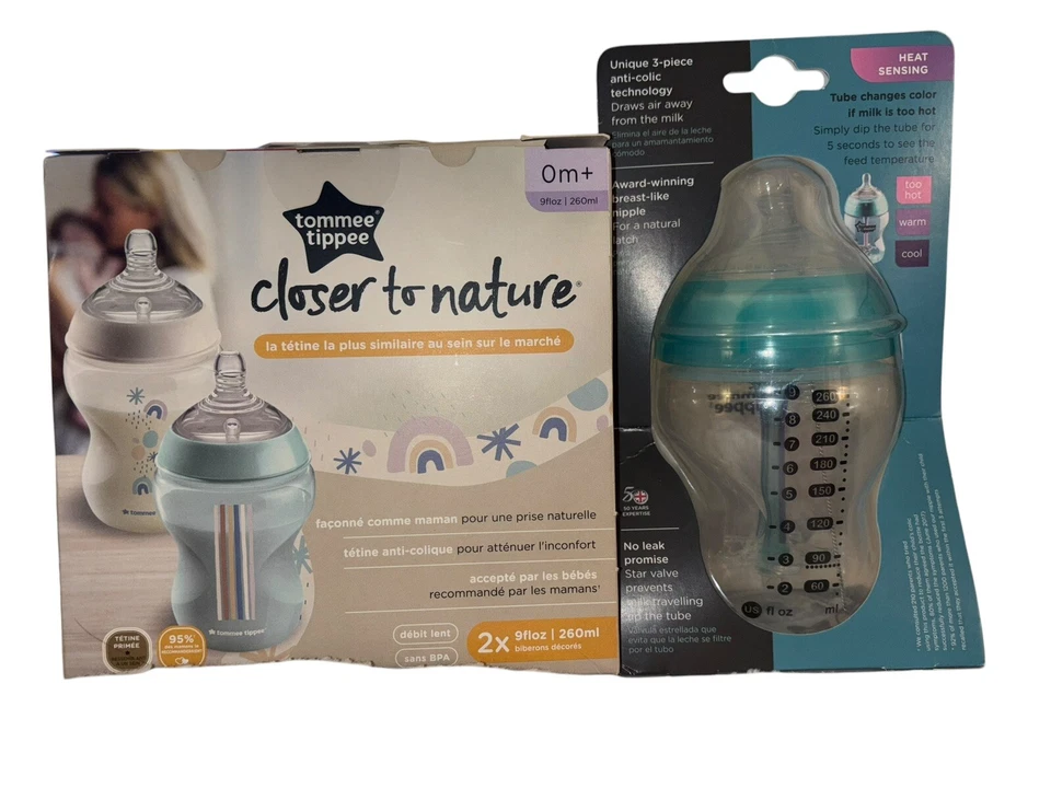 Tommee Tippee 2 Closer to Nature 9 oz Slow Flow 0+ & 1 Anti-Colic Bottles NEW - Image 2 of 4