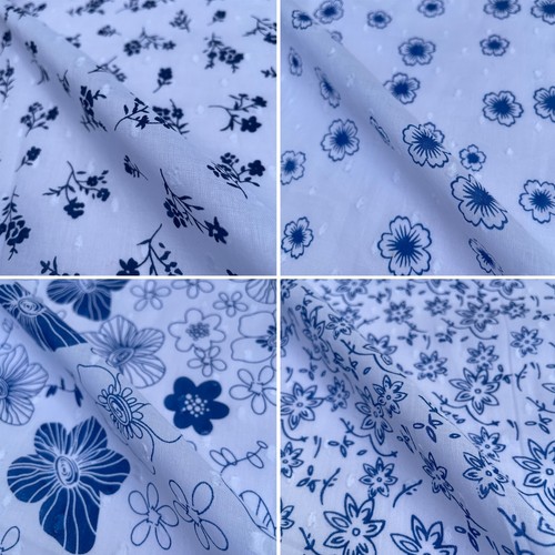 Embroidered Dobby 100% Cotton Weave Floral Summer Dressmaking Fabric | per Metre - 第 1/25 張圖片