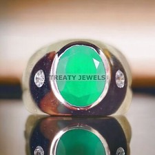 Emerald Oval Cut Gemstone With 925 Sterling Silver Ring For Men's A321