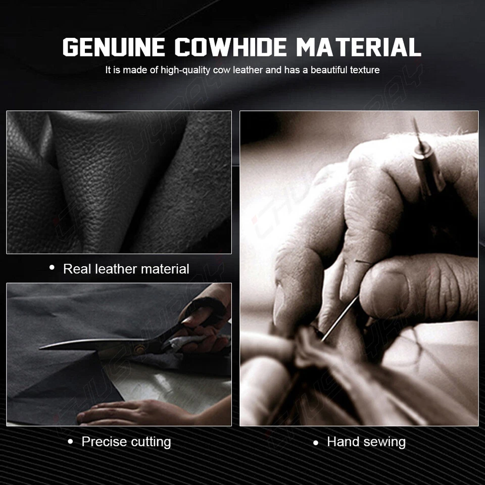 15" Steering Wheel Cover Genuine Leather For Jeep Black - Image 3 of 4