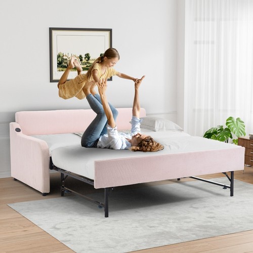 82" Upholstered Twin Size Daybed with Pop Up Trundle to King Day Bed w/USB Port - Picture 58 of 68