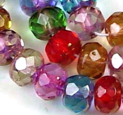 25 Czech Firepolish Gemstone Donut Beads Copper Multi Color 6x4mm