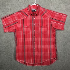 Wrangler Cowboy Cut Regular Fit Shirt Mens Large 17.5 Red Plaid X Long Tails