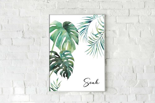 Tropical leaves bathroom prints, monstera leaf wall art, bathroom quotes prints - Picture 6 of 7