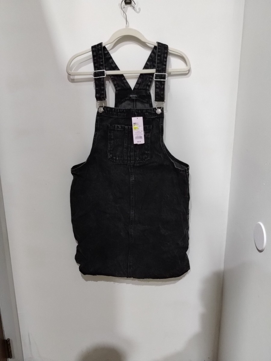 NWT Women's Wild Fable Denim Black Distressed Overalls Skirt Dress Sz Large #U52