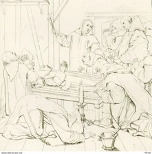 Eustache Le Sueur La mort de Saint Bruno - original 19th century engraving