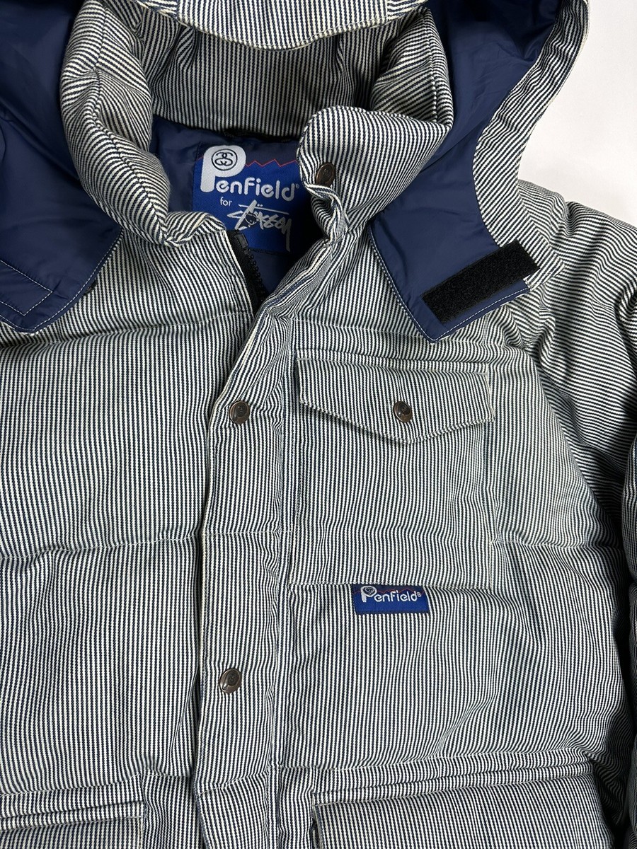 stussy × penfield jacket 68-JD2506-137 Penfield X Stussy Pin Striped Mens L Puffer Jacket Down Fill