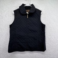 Magellan Sportswear Vest Womens Large Black Quilted Full Zip Brass Pull Collar