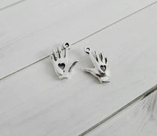 5 Hand with Heart Charms Charity Pendants Love Antiqued Silver Findings