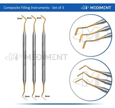 3 Pcs Dental Composite Filling Instrument Gold Titanium Coated Restorative Kit