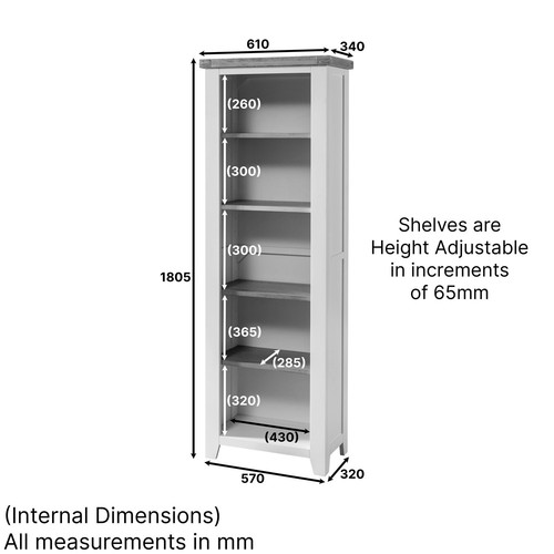 Cheshire White Painted Tall Narrow Alcove Bookcase 4 Adjustable Shelves - CW35 - Picture 7 of 7
