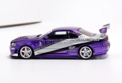 TM 1:64 Purple Skyline R34 Racing Sports Diecast Metal Car New