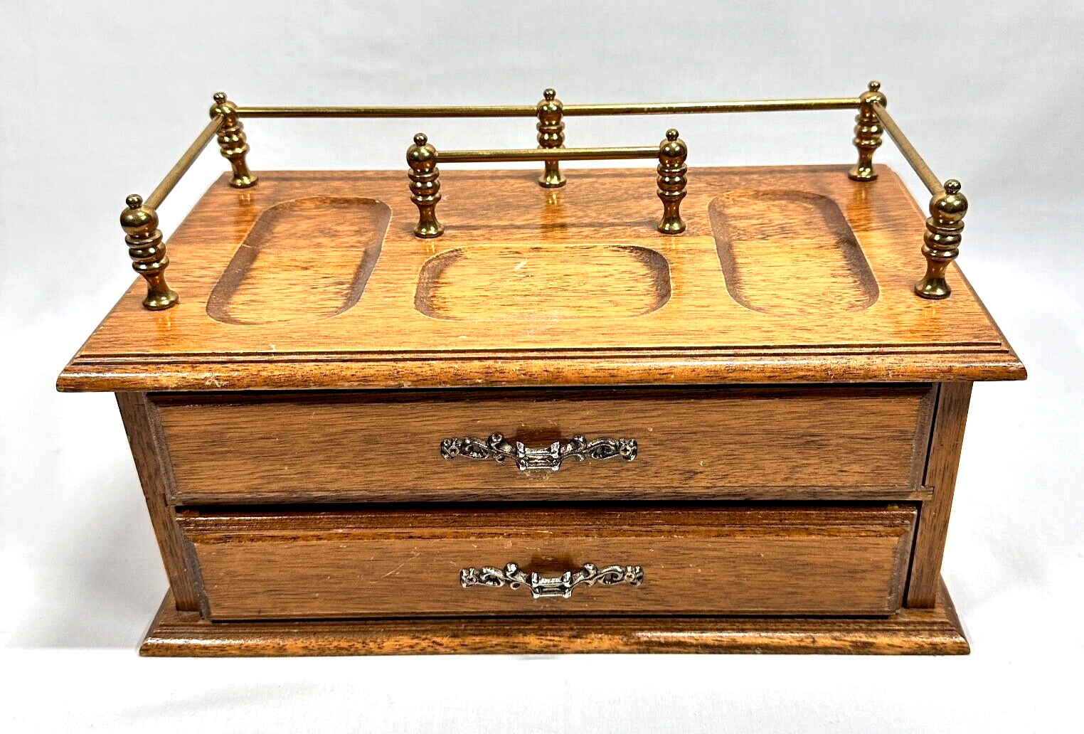 Men's Vintage Wooden Jewelry Box with 2 Drawers & Brown Velvet Lining-image