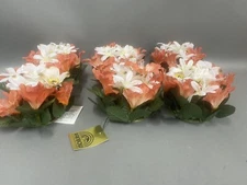 6X  Vintage  Silk Flower Candle Rings  Wreaths Rose and White Colors