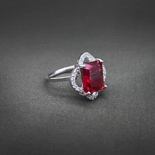 Elegant Square Garnet & CZ Ring – Silver-Plated Adjustable Cocktail Jewelry