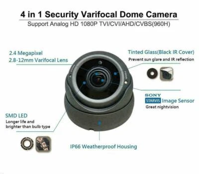101AV INC 1080P Security Camera 2.8mm-12mm Varifocal Lens Dome HD TVI CVI AHD CVBS Black