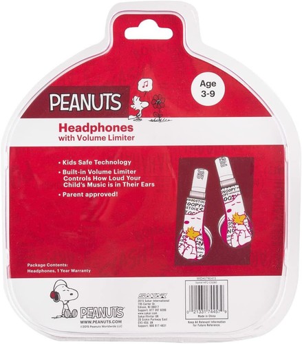 Auriculares sobre la oreja Sakar Peanuts seguros para niños con limitador de volumen rosa/blanco - Imagen 5 de 5