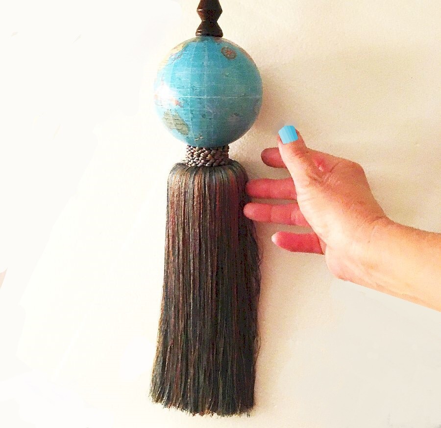 Pair of drapery tassels. Large globes w/ huge tassel. By Vatican Homes. 18" long