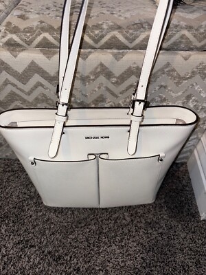 New Michael Kors Jet Set Travel Medium Double Pocket Tote Bag Purse White $498