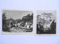 Brühl koło Wiednia. Ruine Medling, Świątynia Husarska, Czarna Wieża. Drzeworyt 1868