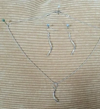 SILVER 'TWISTED TUBE' EARRINGS & PENDANT SET: For Pierced Ears; Handmade