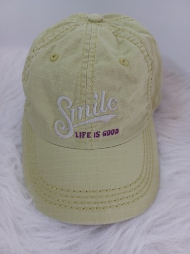 Gorra ajustable LIFE IS GOOD SMILE verde claro 100 % algodón púrpura por dentro - Imagen 2 de 13