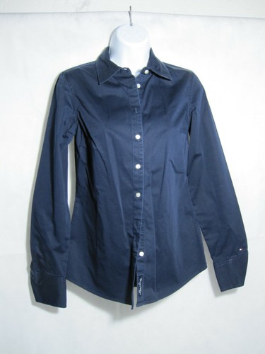 Tommy Hilfiger Women Blue Stretch Button Office Business Shirt Slim Fit Size XS - Picture 11 of 17