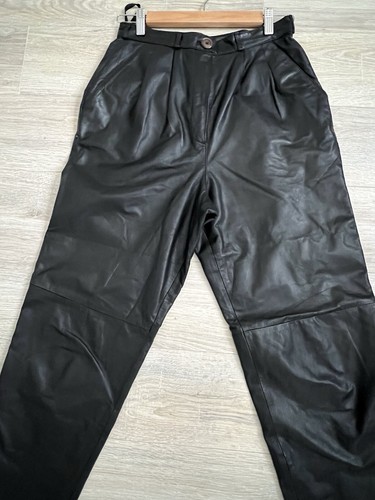 Pantalone donna vintage Robinson taglia 8 nero 100% pelle vita alta cono zip davanti - Foto 9 di 19