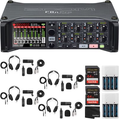 Zoom F8n Pro MultiTrack Field Recorder + 4x Zoom ZDM1 Mic Pack + Mo