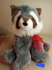 HUG FUN  RACCOON RED BOW  15" INC STUFFED ANIMAL TOY