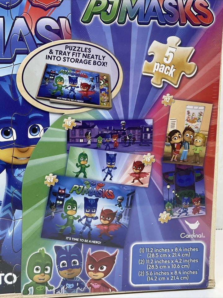 New Cardinal 5 Wood Puzzles PJ Masks "It's Time To Be A Hero" 5 Pk With Storage - Image 2 of 4