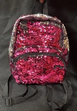 BioWorld Reversible Black And Fuchsia Sequined Mini Backpack 8”x10”