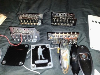 Electric Guitar Parts Lot: Pickguards Bridges output Jacks Springs..Strat