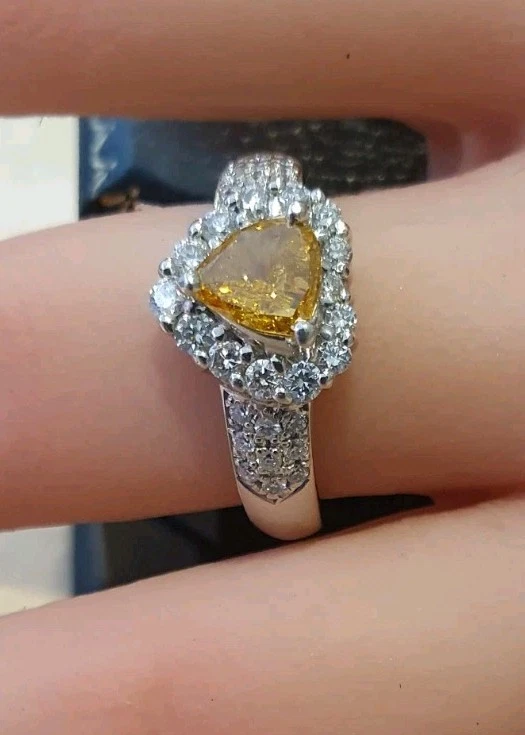 Rare Natural Fancy Intense Yellow Diamond Ring  Size O VAL $10563 - image 2 of 4