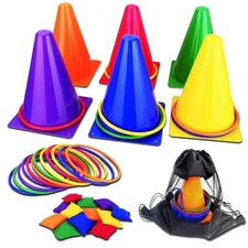 31PCS 3 in 1 Carnival Outdoor Games Combo Set for Kids, Soft Plastic Cones Be...