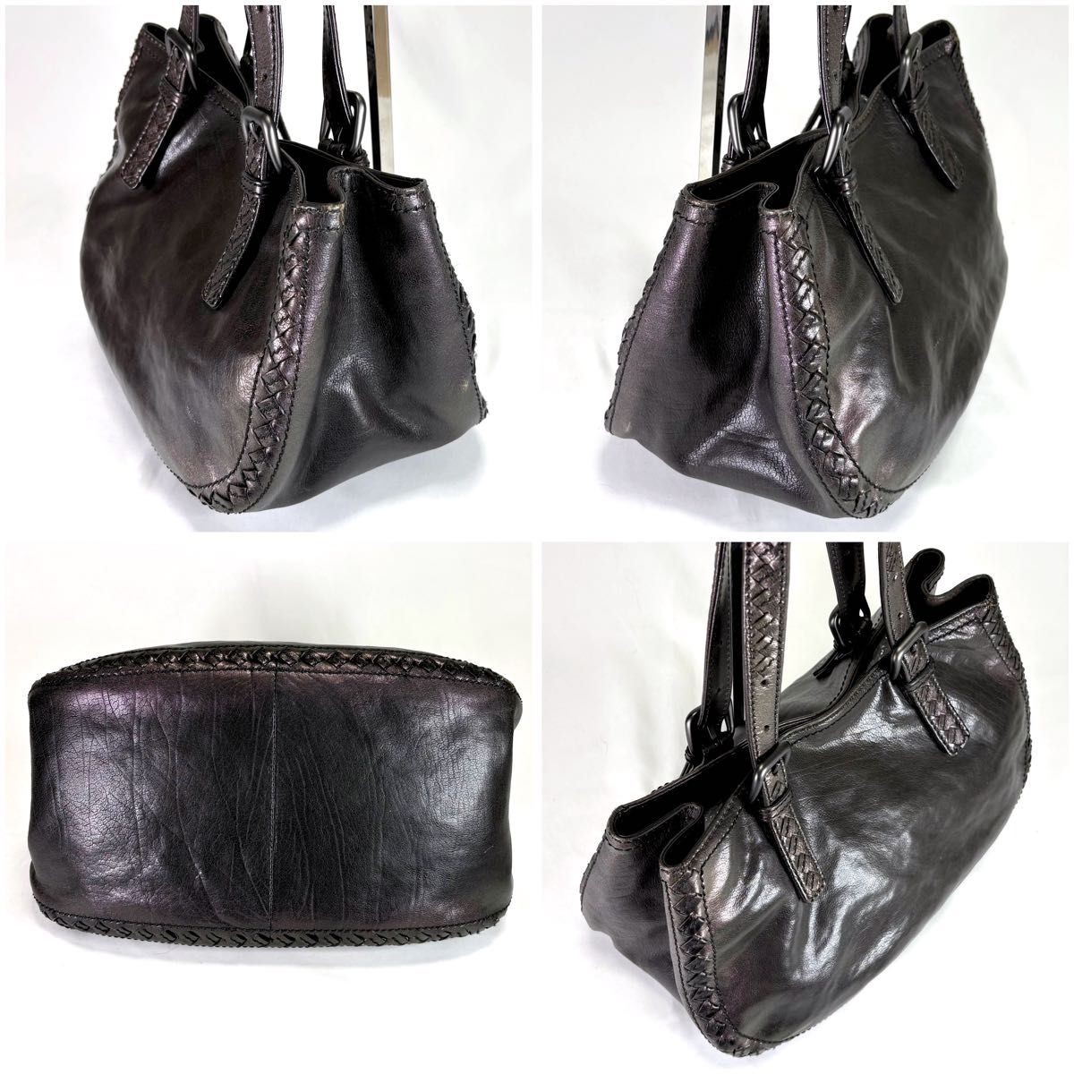 Bottega Veneta Mini Tote Bag Metallic Dark Purple Leather Handbag thumbnail 6