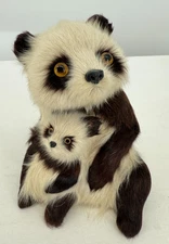 Vintage very Beautiful Panda Bear with Baby Real Fur Figurine