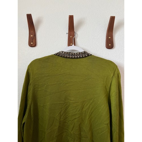 Chaus Cardigan Sweater Womens L Long Sleeve Open Front Beaded Embellished Green - Picture 13 of 16