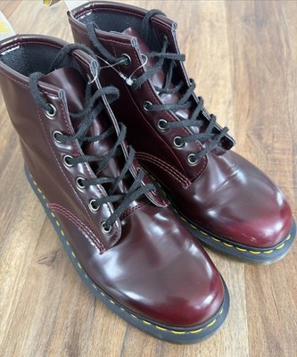 Dr. Martens Vegan 101 Boots Cherry Red Oxford Rub Off 6-Eye