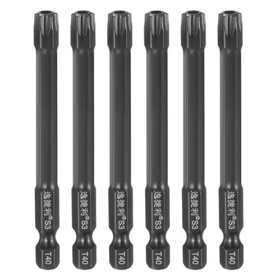 6x T40 Magnet-Torx-Bits 1/4'' 75mm schwarz für 1/4''-Antrieb