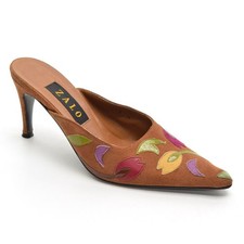 Ladies Zalo Floral Pointed Toe Tulip Mule Pumps 8 M Brown Suede Heel Shoes Spain