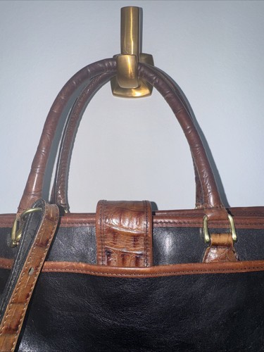 Brahmin Tuscan Addison Black Brown Croc Embossed Top Handle Bag - Picture 6 of 10