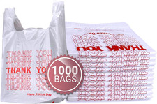 1000 PACK Heavy-Duty White Plastic Thank You Bags with Handles (11.5 X 6.5 X 22 