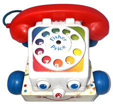 1985 Fisher Price Chatter Telephone Phone Pull Toy Moving Eyes Rotary White